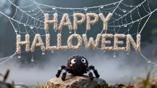 Spider-silk 'HAPPY HALLOWEEN' woven lettering