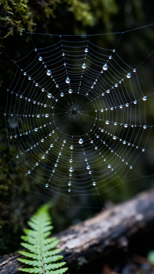 Spiderweb Strand With Dew in Woodland