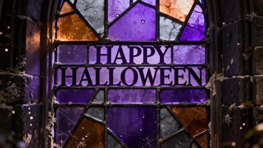 Stained-glass HAPPY HALLOWEEN panel