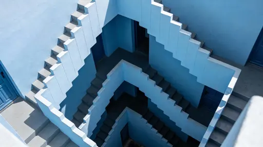 Staircase and Corridor Monochrome Blue Architecture