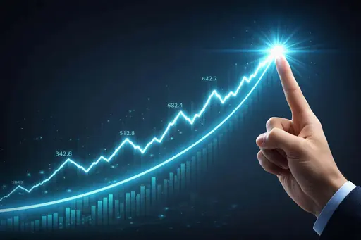 Stock market graph rising with digital finger point
