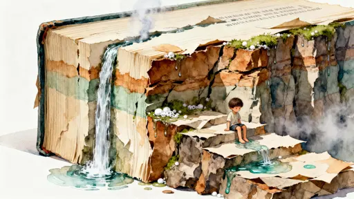 Storybook cliff with child by stream