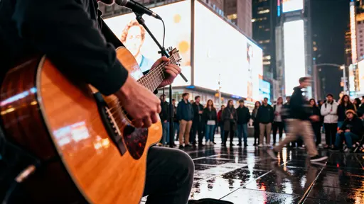 Street Performer Playing Guitar at Night