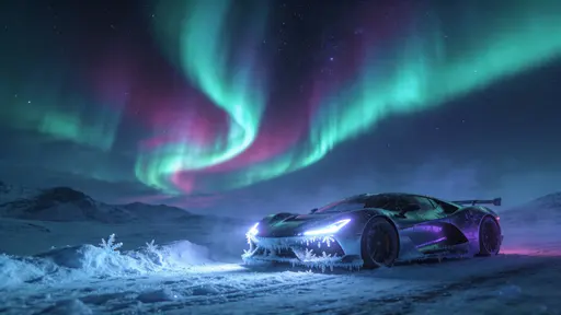 Supercar on Icy Snow at Night