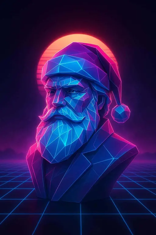 Synthwave Santa bust portrait