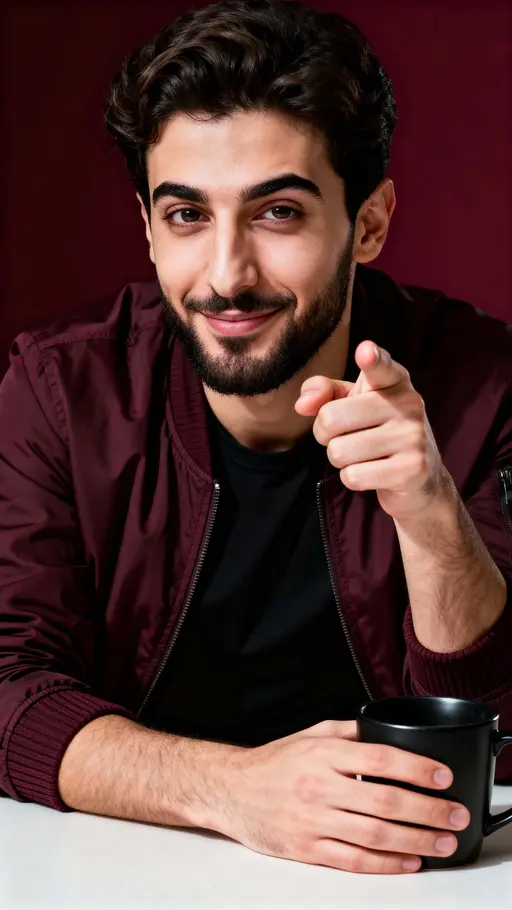 Syrian man studio portrait with coffee