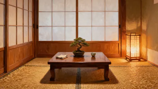 Tatami room low table with bonsai