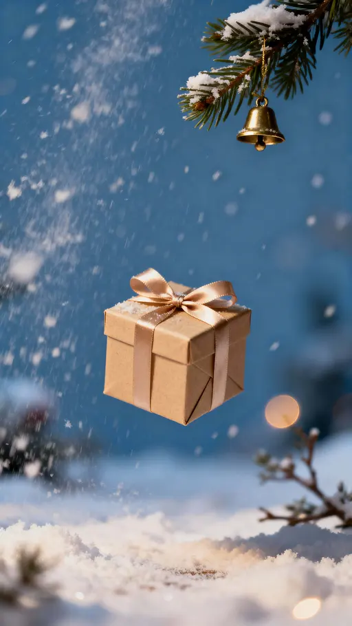 Tiny gift box in snowfall
