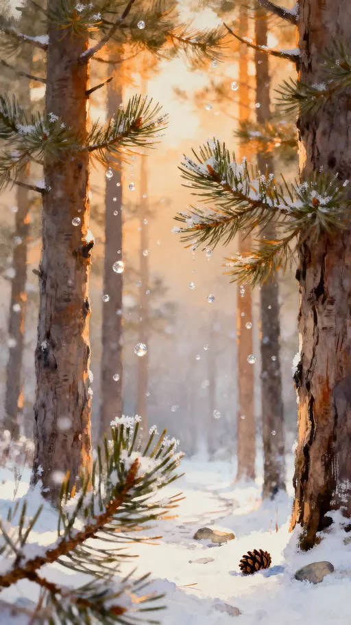 Tiny Snowy Forest Vertical Scene