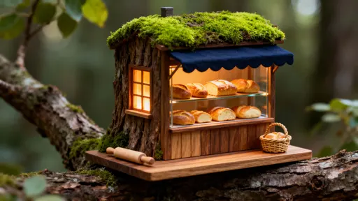 Tiny wooden bakery on branch