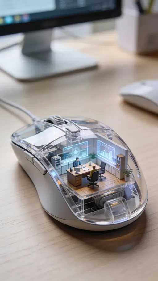 Transparent mouse with miniature office