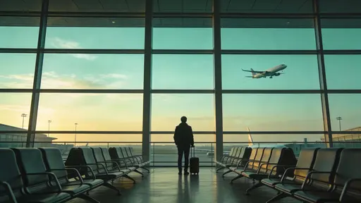Traveler at airport terminal at dawn