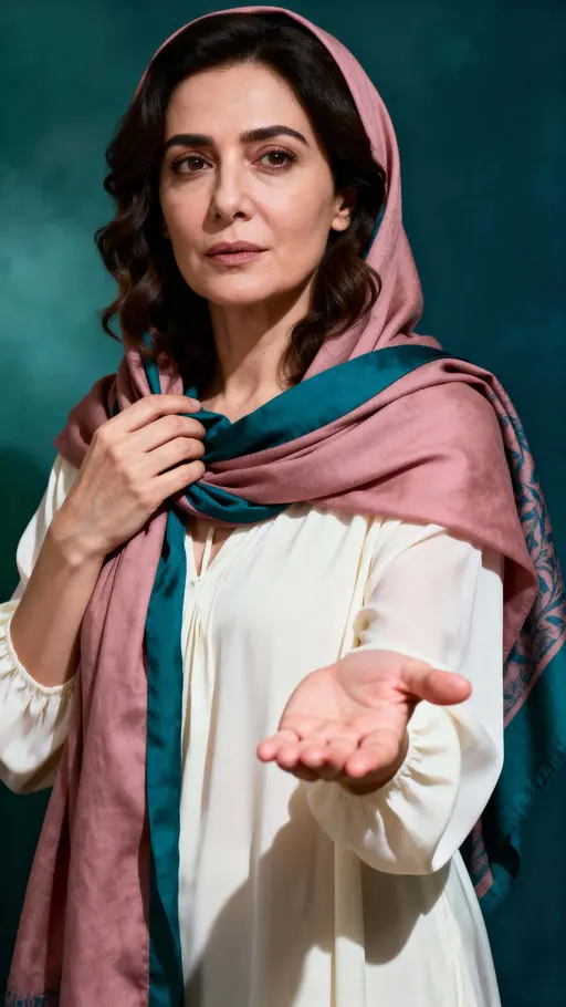 Turkish woman contemplative studio portrait