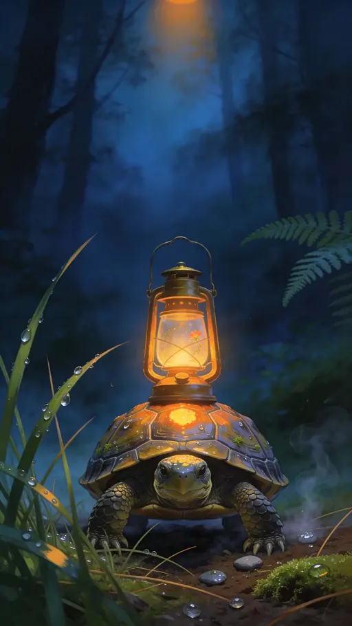 Turtle with Lantern, Magical Forest Nocturne