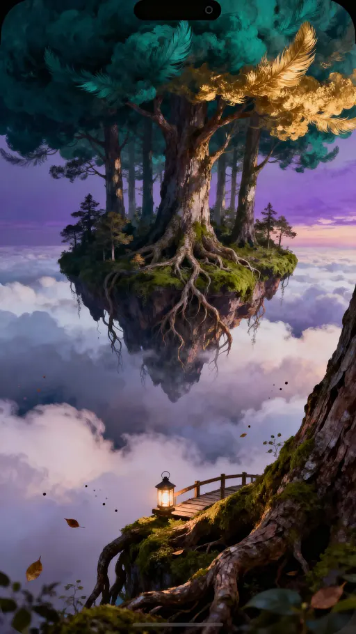Upside-down floating forest in sky