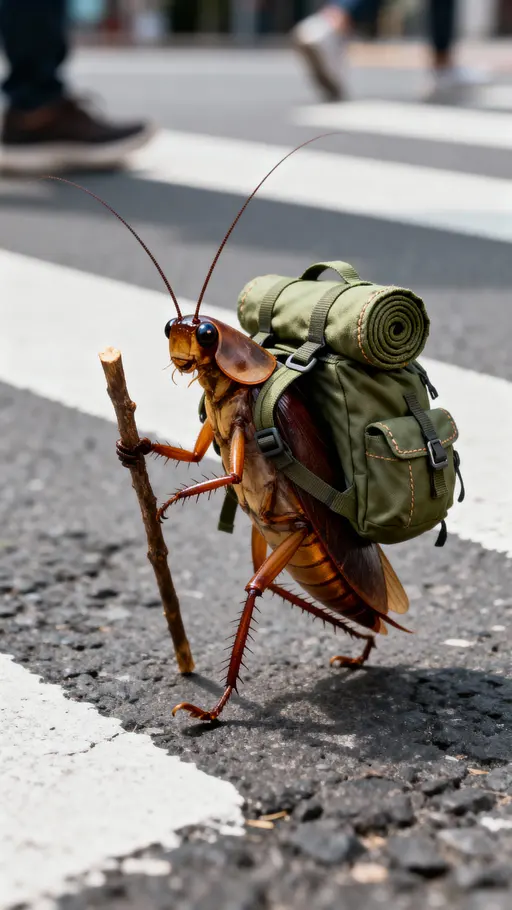 Urban Camper Cockroach — Ad-Style Macro Photo