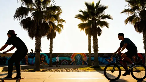 Venice Beach skaters and cyclists daylight