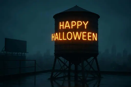 Water Tower Neon HAPPY HALLOWEEN Display