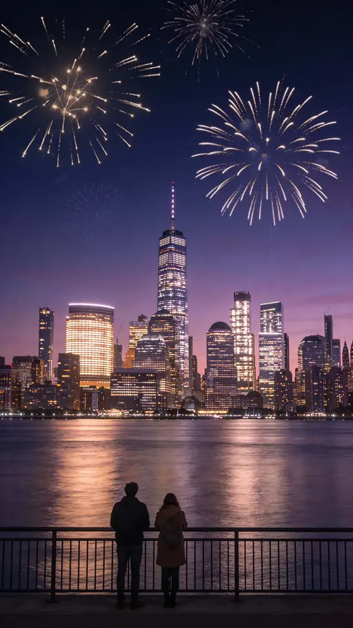 Waterfront City Skyline at Night
