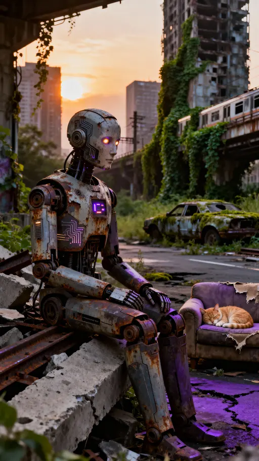 Weathered Android at Sunset — 1970s Sci‑Fi Portrait