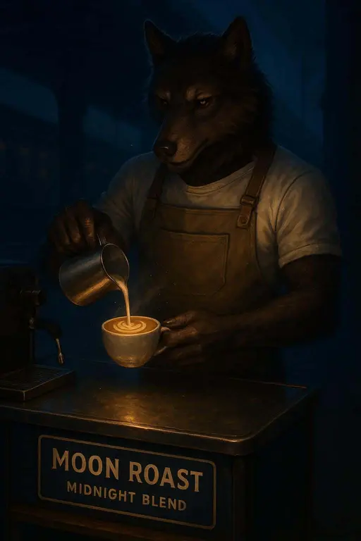 Werewolf Barista Pouring Crescent Latte