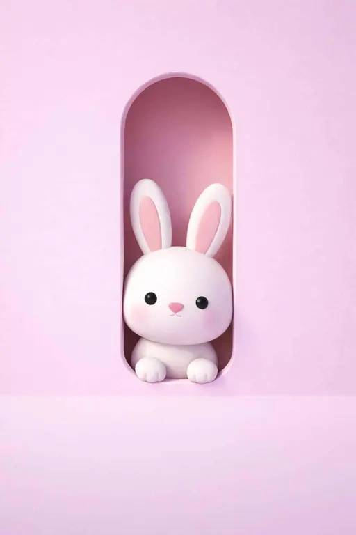 White Rabbit Peeking from Pink 3D Cutout