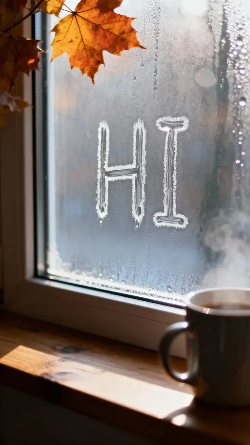 Window with 'HI' condensation message