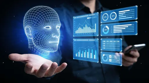 Wireframe Face Hologram Above Hand