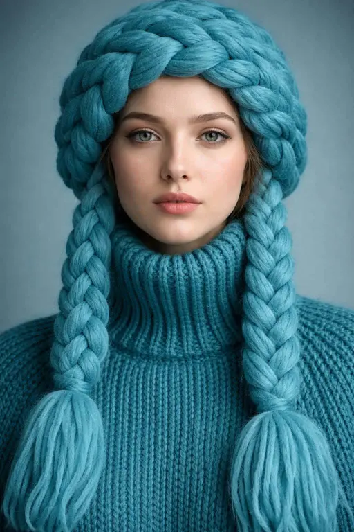 Woman in Braided Turquoise Hat Portrait