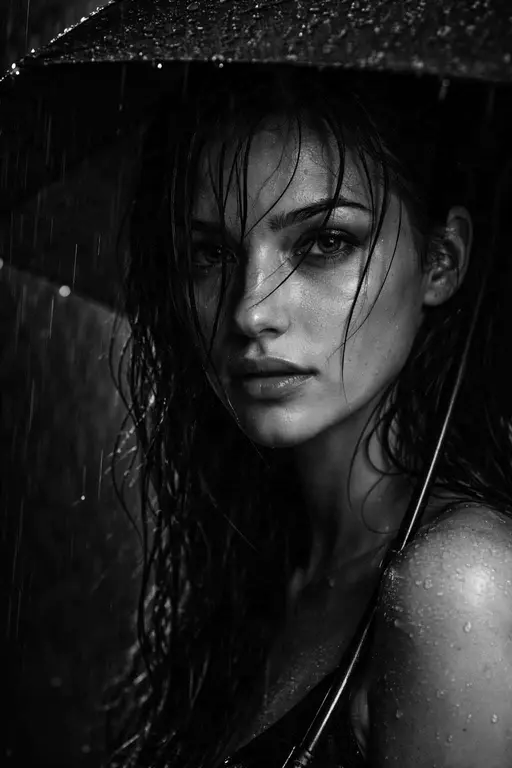 Woman umbrella portrait, noir photography