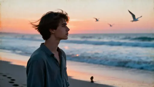 Young man on sunset beach