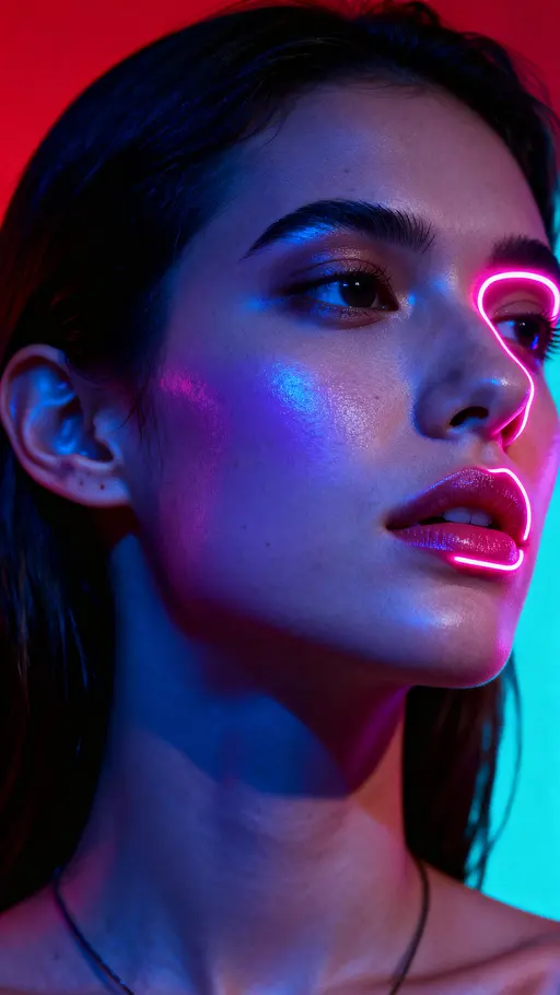 Young person profile with neon rim